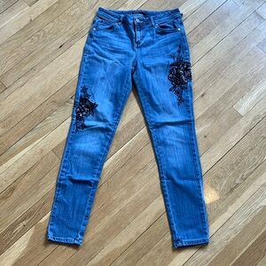 Simply Vera Vera Wang Blue Jeans with Black Floral Embroidery